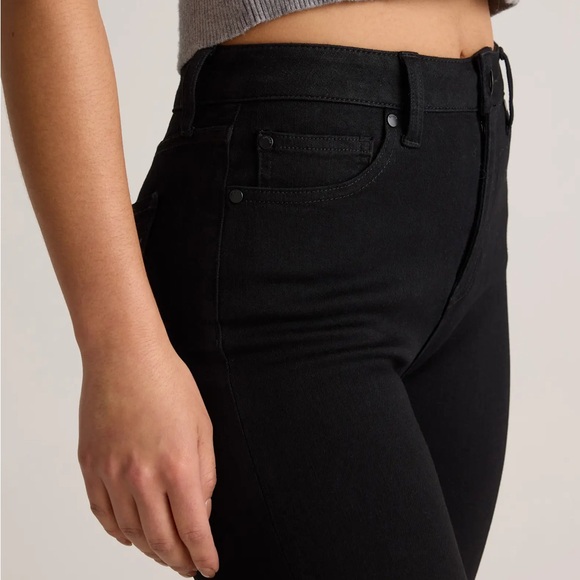 Quince Bella Black High Rise Straight Leg Organic Cotton Blend Ankle Denim Jeans - Picture 3 of 12